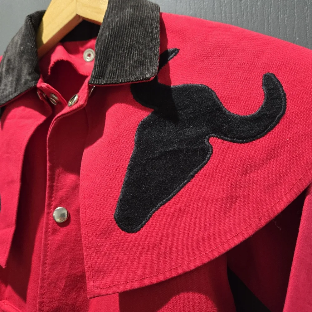 Sheyenne Duster Red Bull logo Caped Denim Coat Made in USA Rodeo Children Size 6